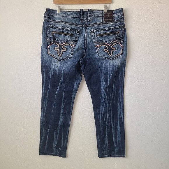 Rock Revival Montell Biker Denim Jeans Size 42x34 Bllue